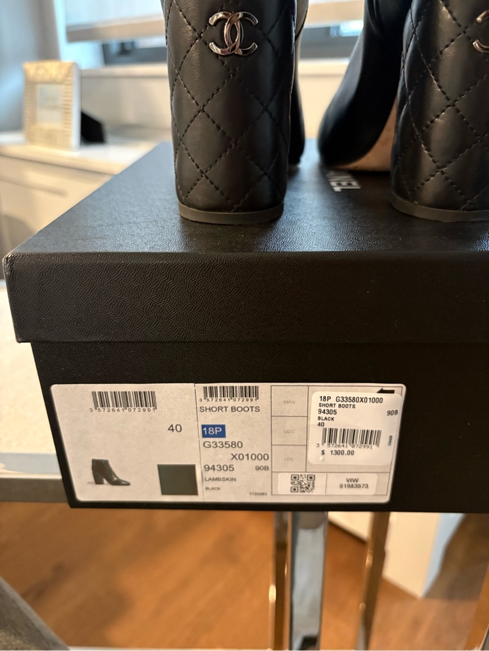 CHANEL Black Lambskin Quilted CC Heel Ankle Boots Size 40 - Picture 5 of 8